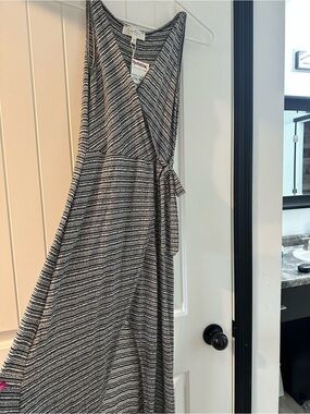 Jessica Simpson Black & White Striped Wrap Maxi Dress
